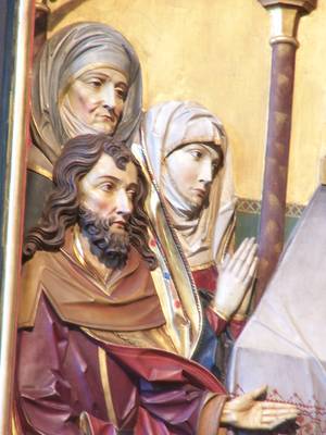Das Bild zeigt Josef, Maria und die Prophetin Hanna