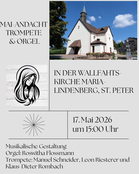 Das Bild zeigt den Flyer zur Maiandacht am 17.05.2026 auf dem Lindenberg.